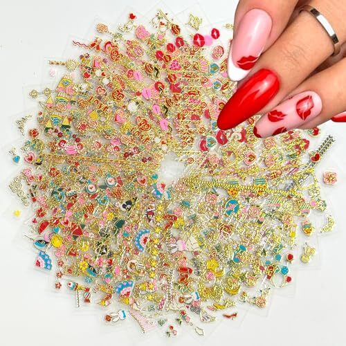 30 Sheets Nail Stickers for Nail Art 3D Self Adhesive Red Heart Valentine’s Day