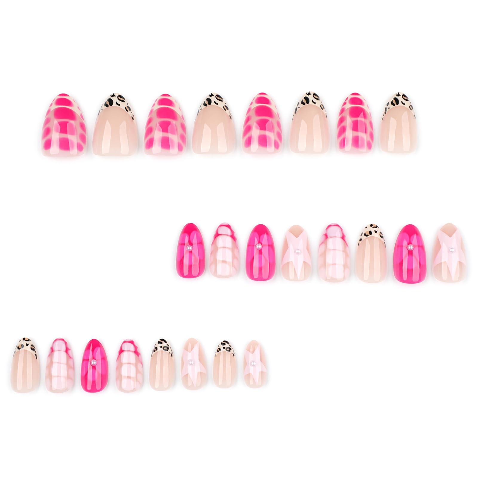 24Pcs Cute Almond Press on Nails Short Fake with Flower Star Style 8