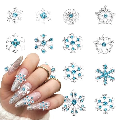 22Pcs Christmas Nail Charms Snowflake Nail Gems 3D Alloy Luxury Nail silver