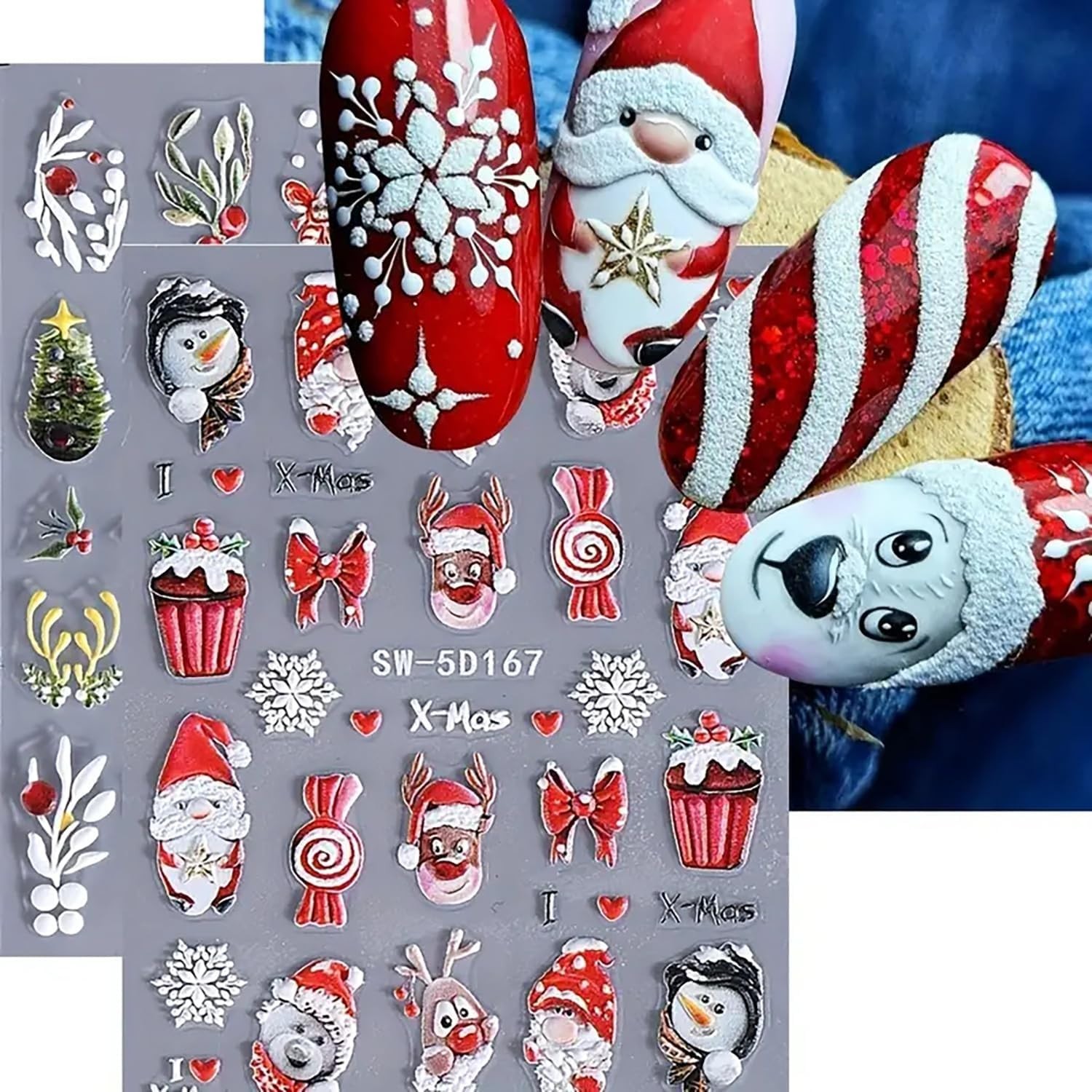 Christmas Nail Art Stickers Decals 5D Embossed Nail Design Stickers Christmas Tr