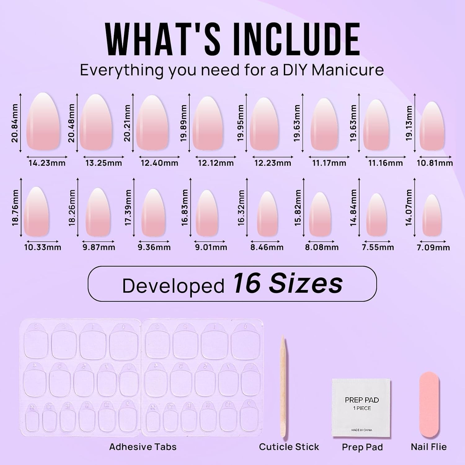 Press On Nails, Vanilla Cream Almond, Medium Almond, Ombre, 32Ct | 2+ Weeks