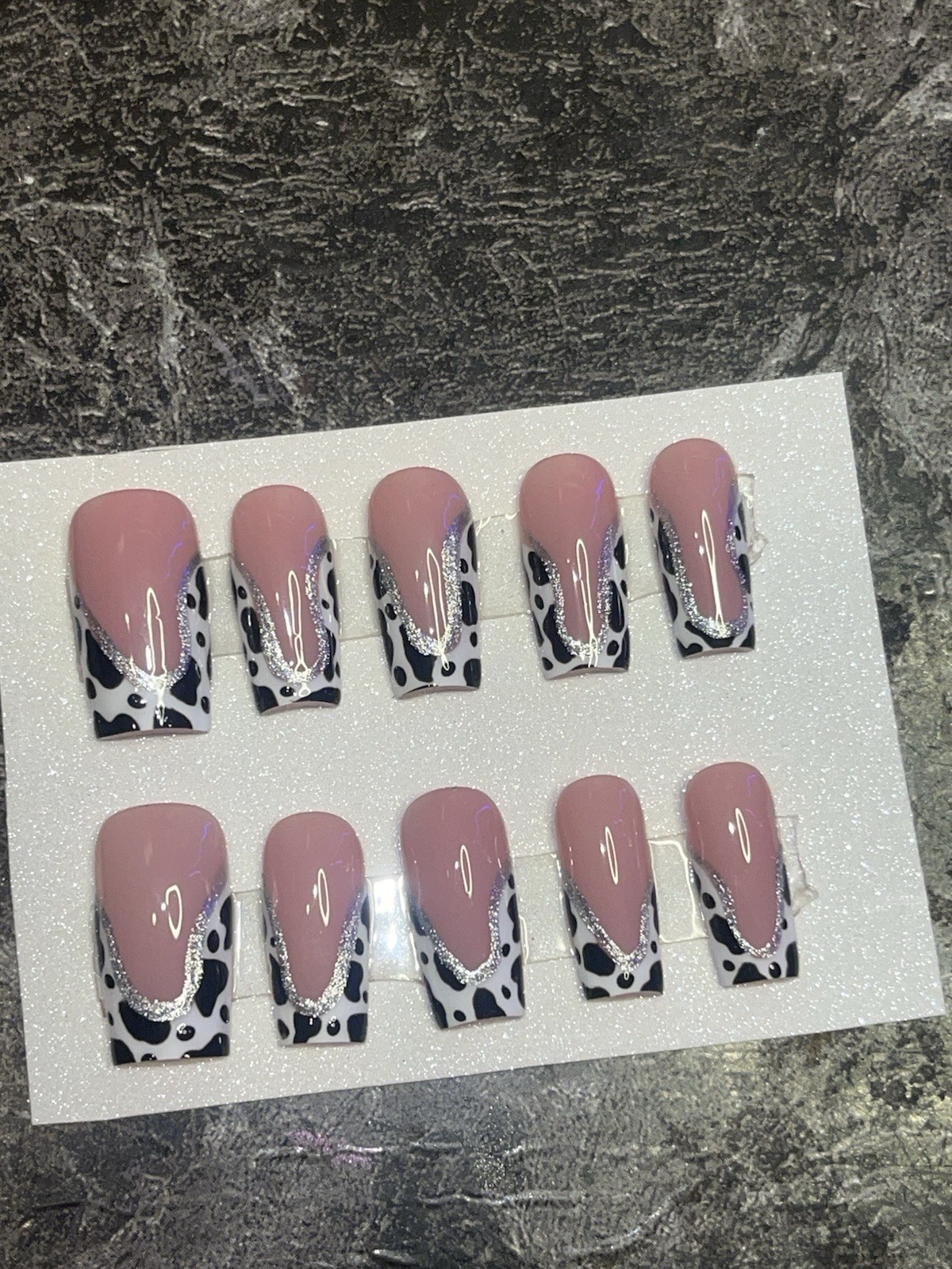 Cute Cow Print Handpainted Presson Nails. Prep Kit Included. Size Customizable