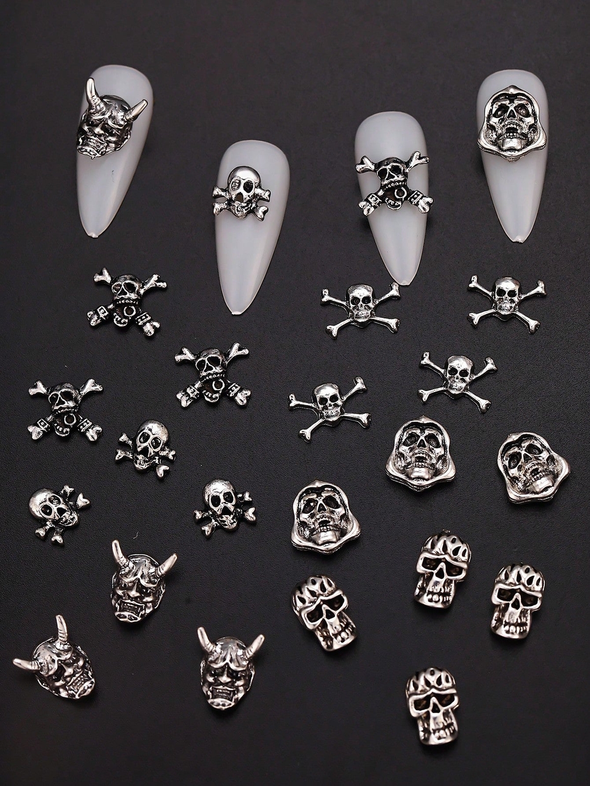24pcs/Set Dark Skull Shaped Alloy 3d Nail Art Decoration Accessories