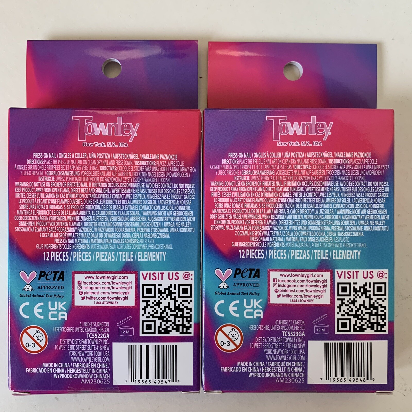 Press On Nails Glow in the Dark Rainbow 2 Boxes Child Size Ages 6+ Townley Girl