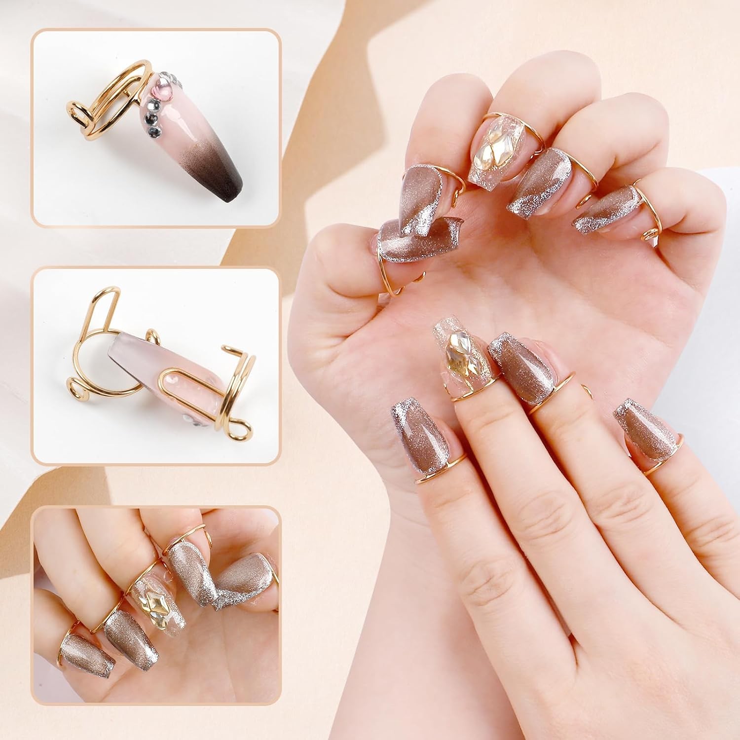 20Pcs Wudu Nail Rings with 120PCS Adhesive Nail Tabs Fingernail Rings Set