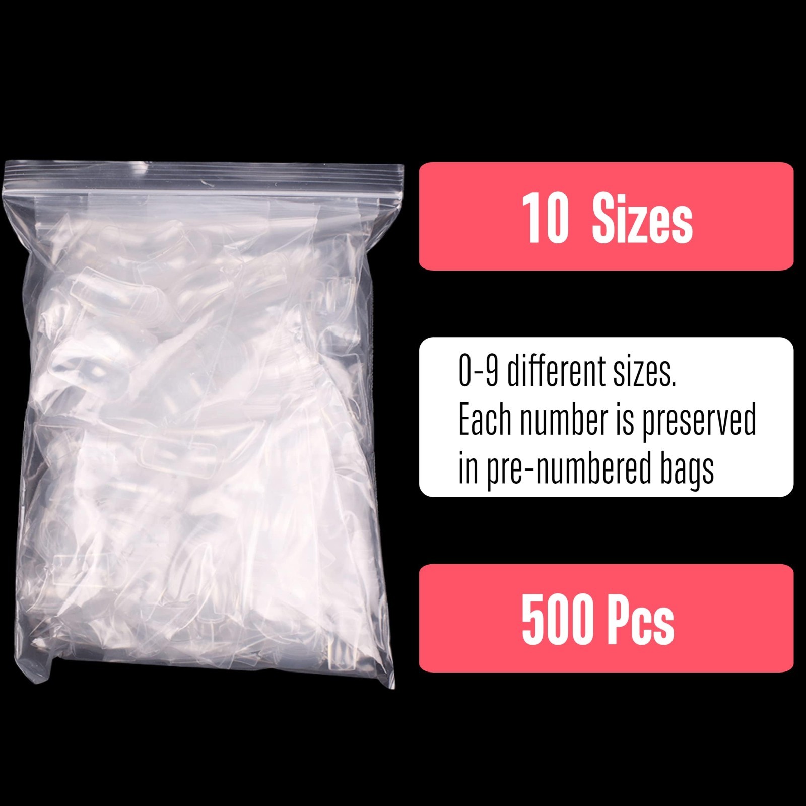 500 Pcs Halloween Clear Acrylic Nail Tips – Curved Short Square Tapered Claw 10