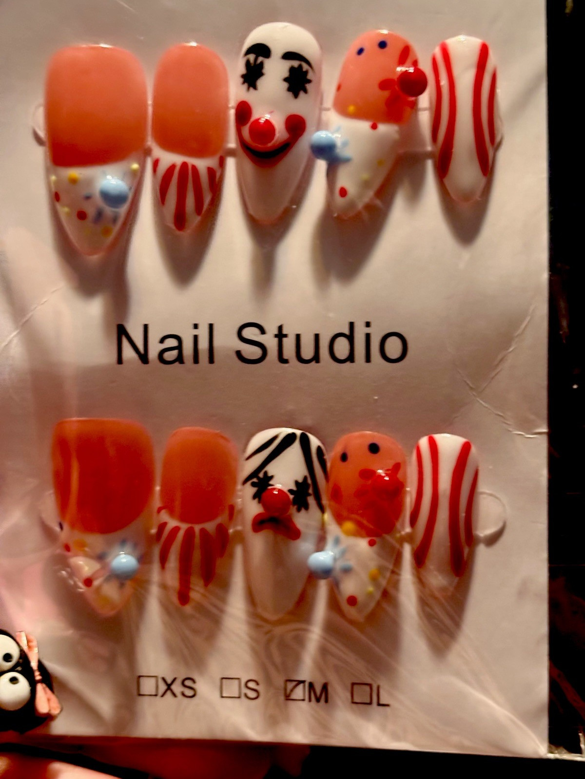 Nail Studio Pink/White/Red 3D Press-On Nails Medium Coffin Clown Full Cover