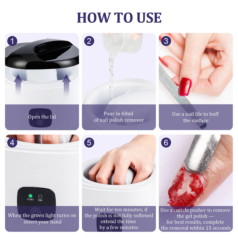 Electric Nail Soaking Bowl 5 Finger Heated Gel Polish Remover Machine