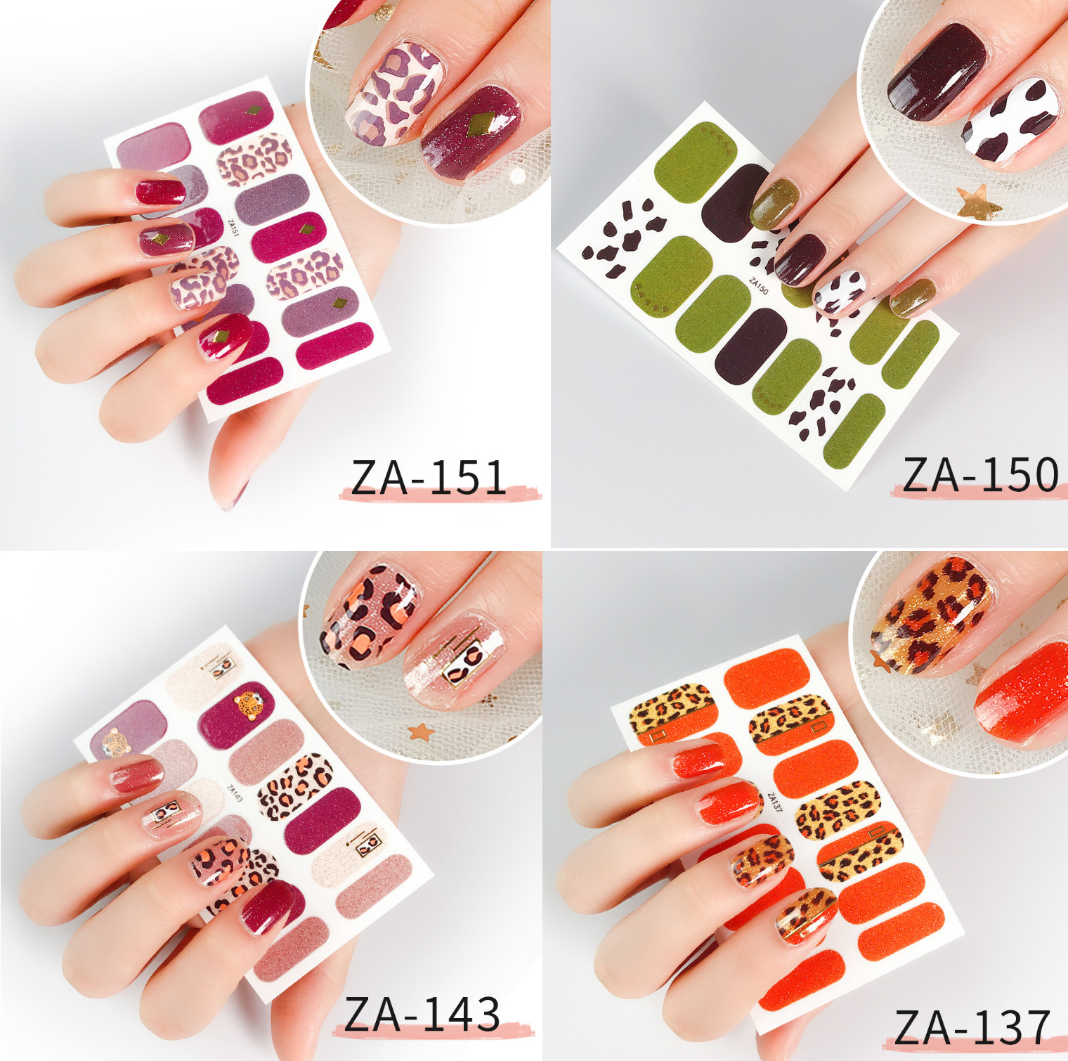 3D Glitter Nail Wraps Full Size Sticker Nail Polish Art Self-Stick Decor NS22