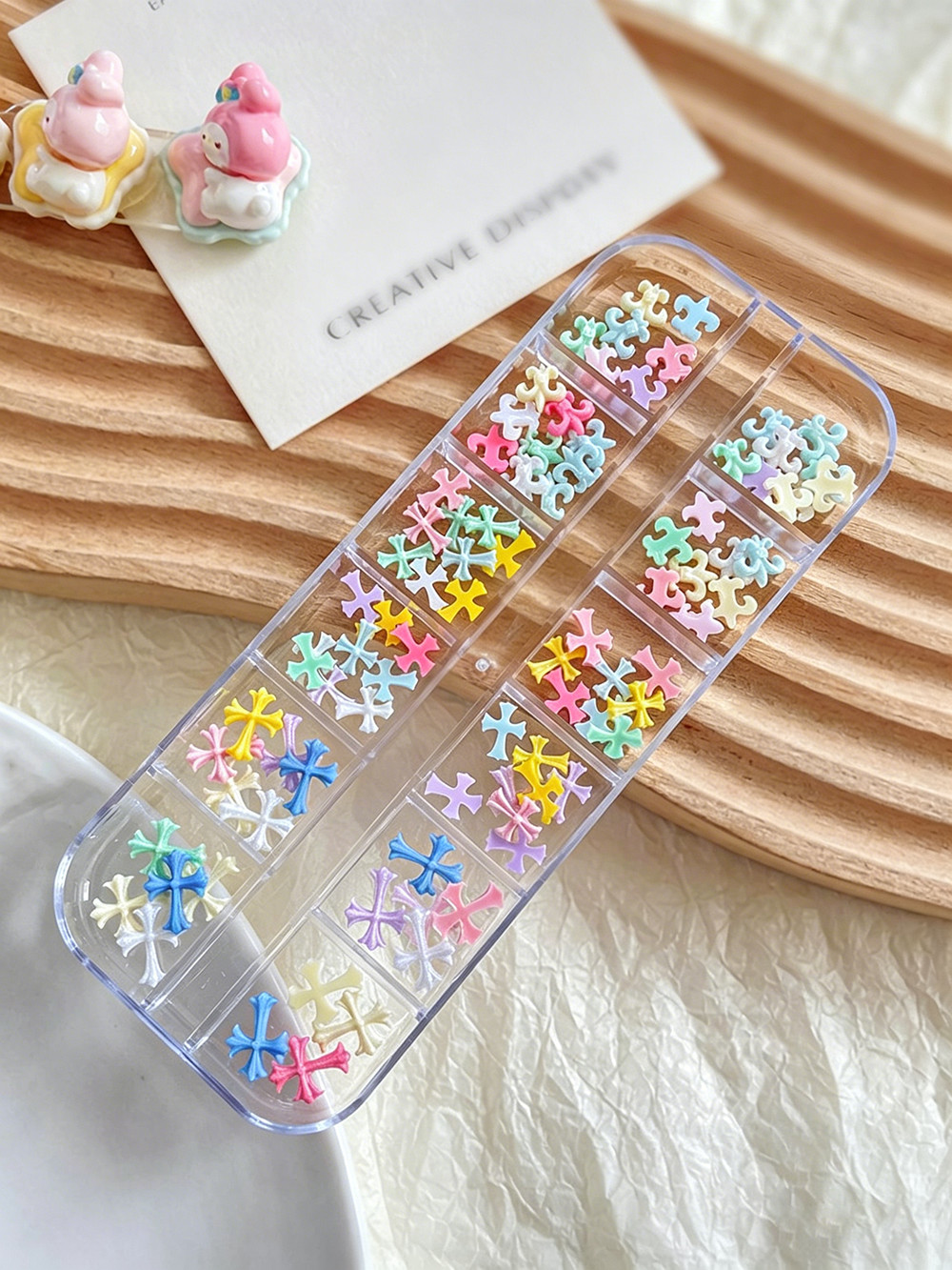 12-Grid Mixed Color Resin Cross Nail Art Sweet Dopamine Style for Press On Nails