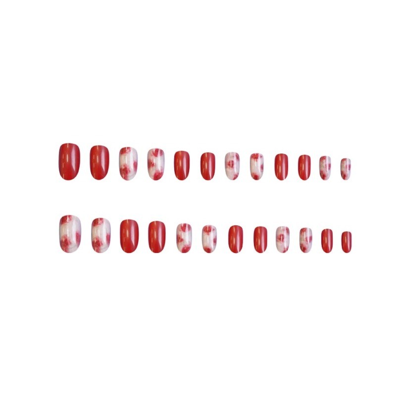 48PCS Red and White Gradient Rose Watercolor Reusable Fake Nails