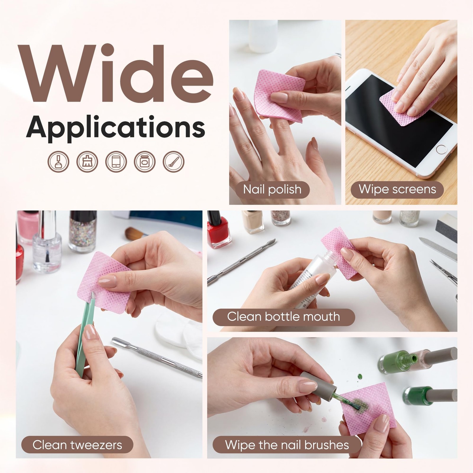 1200 Lint Free Nail Wipes, Acetone Polish Remover Pads, No Wipes…