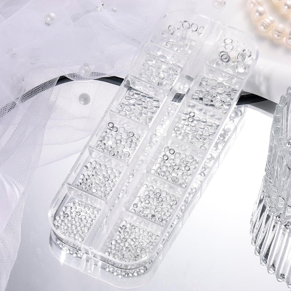3D Clear Bubble Beads Nail Art Charms, Mixed Sizes Glass Flatback Rhinestones