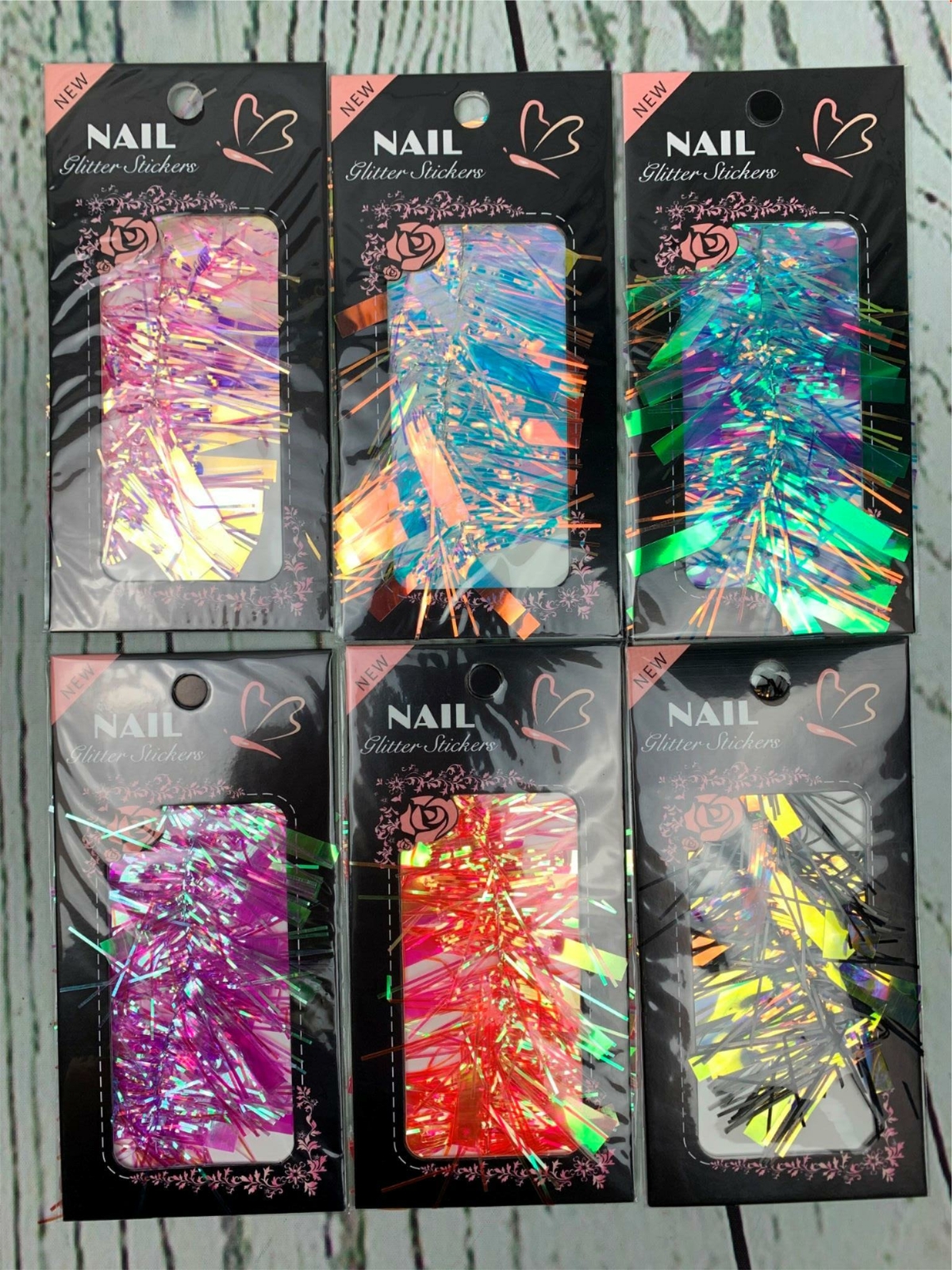 6 Colors Gradient Aurora Glass Paper Nail Sticker Reflective Design