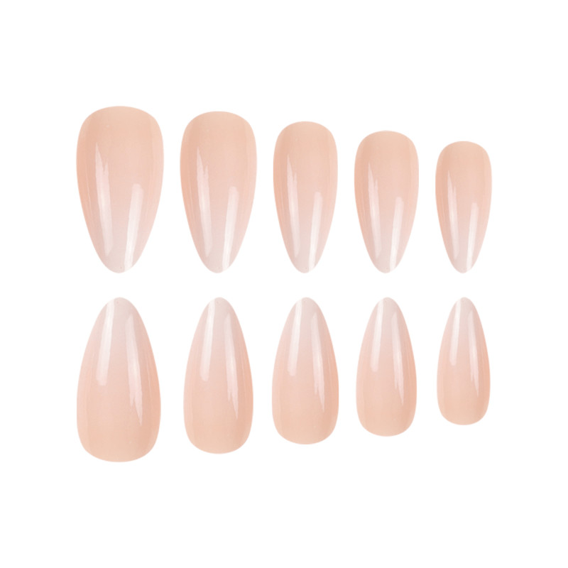 48pcs Almond Press on Nails, Nude White Ombre Solid Glossy Minimalist Nails