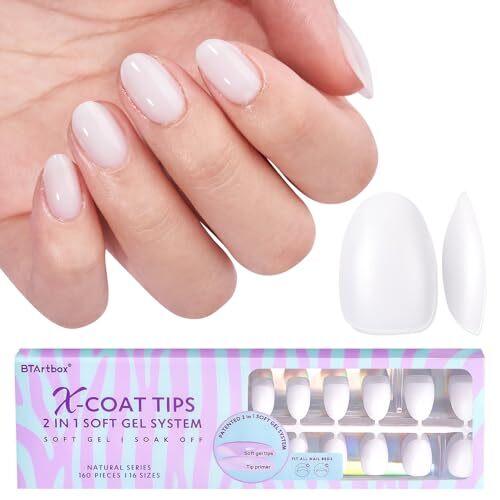 XS Short Almond Gel Nail Tips – Pre Colored Milky D-XS Almond Milky White