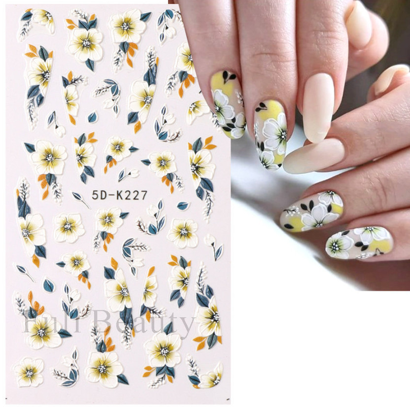 5D Engraved Flower Butterfly Nail Art Sticker Decal DIY Decoration Manicure NH24