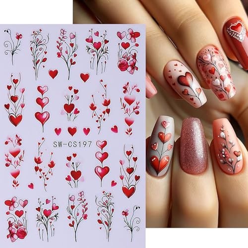 8 Sheets Valentine’s Day Nail Stickers Love Heart Decals 3D Self-Adhesive Love