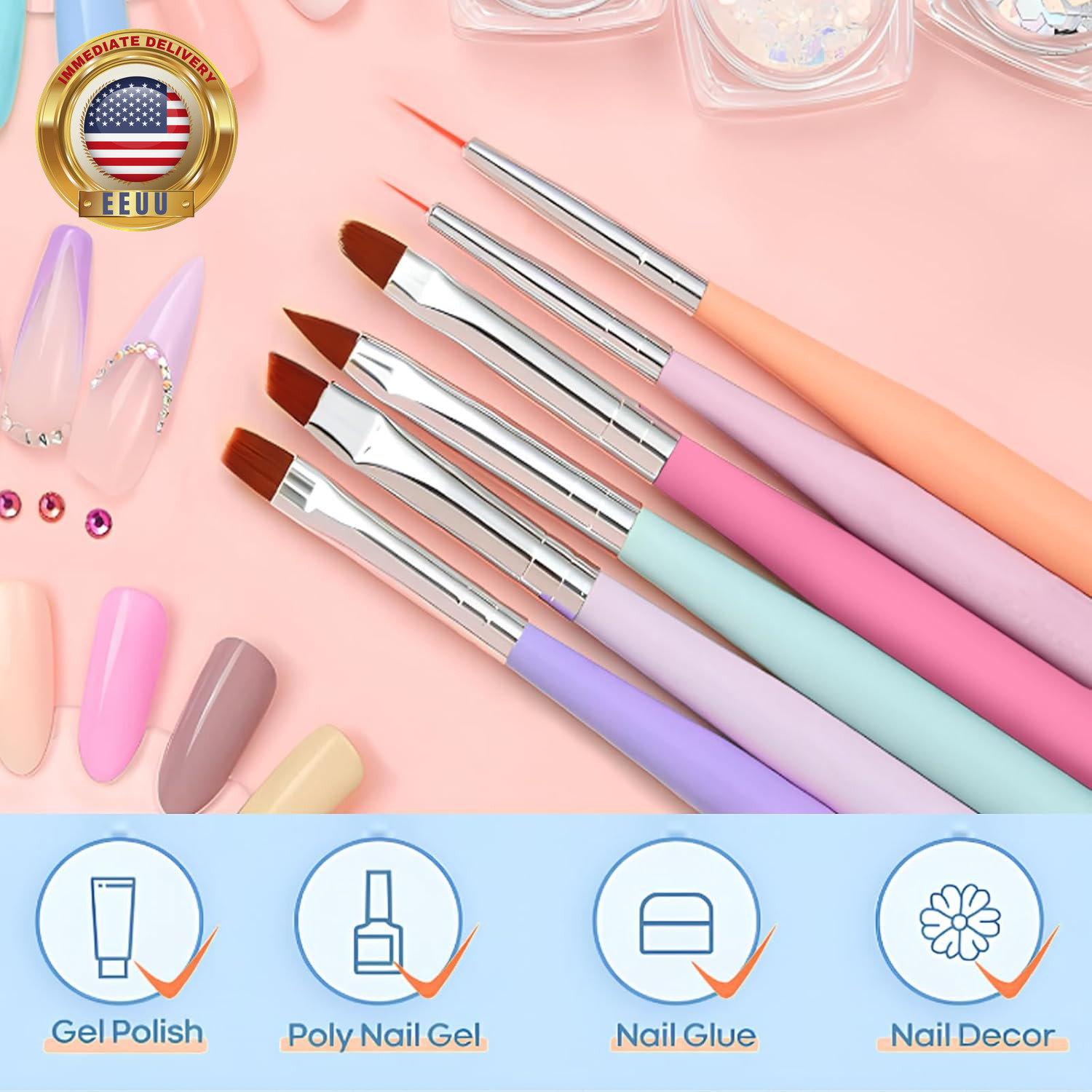 6PCS Nail Art Brushes Set, Nail Design Painting Brushes Builder Gel Brush Nail D