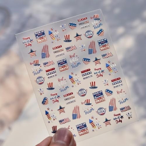4th of July Nail Stickers Self-Adhesive Red Blue USA Flag Nail Regular Qwe-46