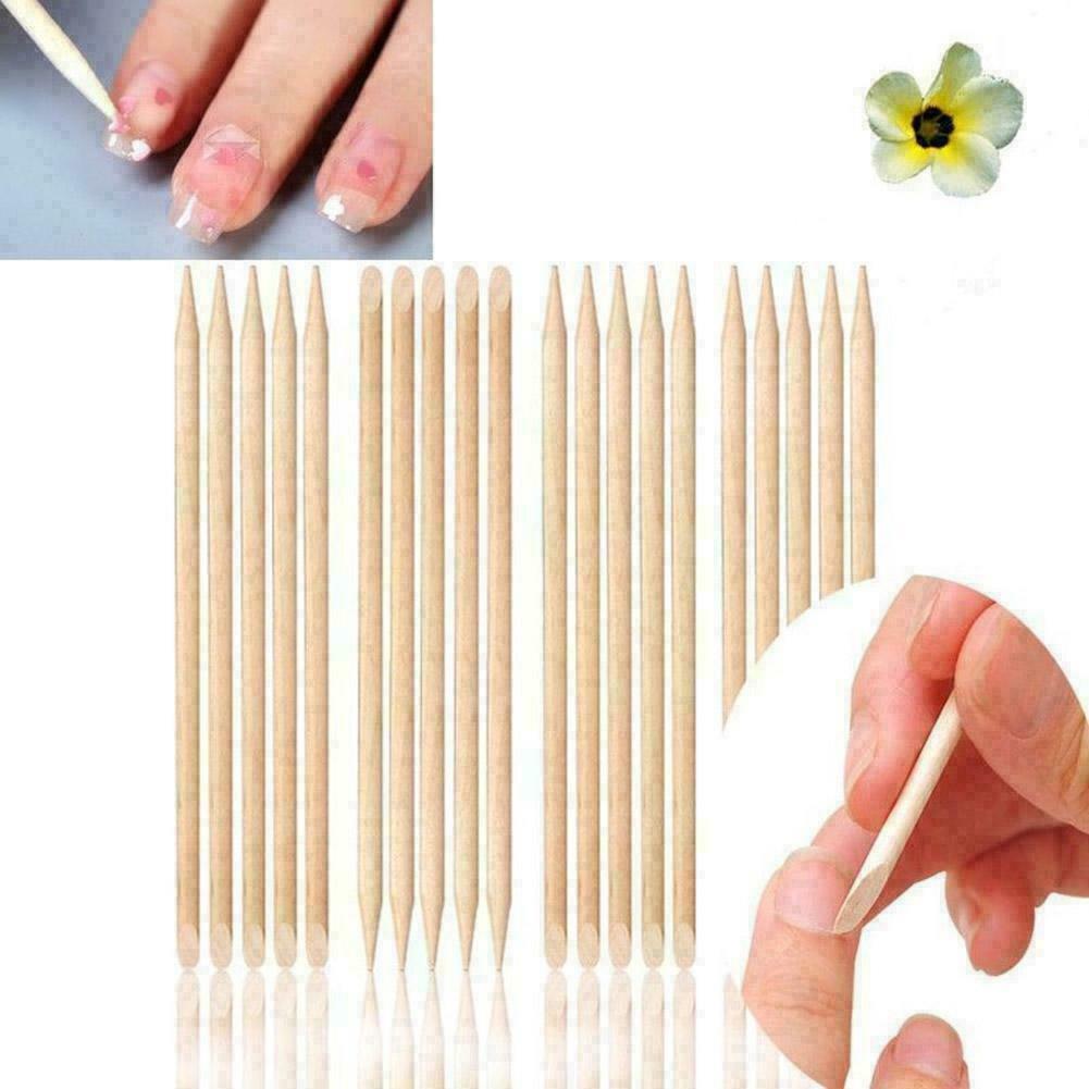 50Pcs Nail Art Cuticle Pusher Remover Pedicure Manicure Sticks Wood Orange