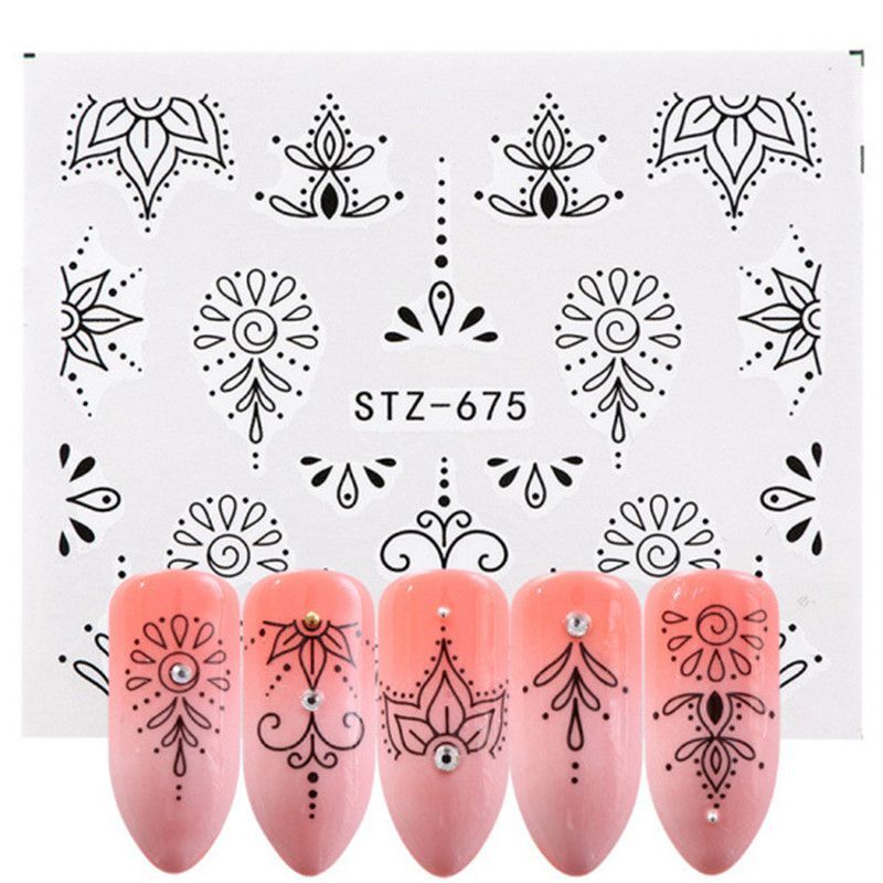 Nail Art Stickers Water Transfers Black Decals Lace Jewellery Design