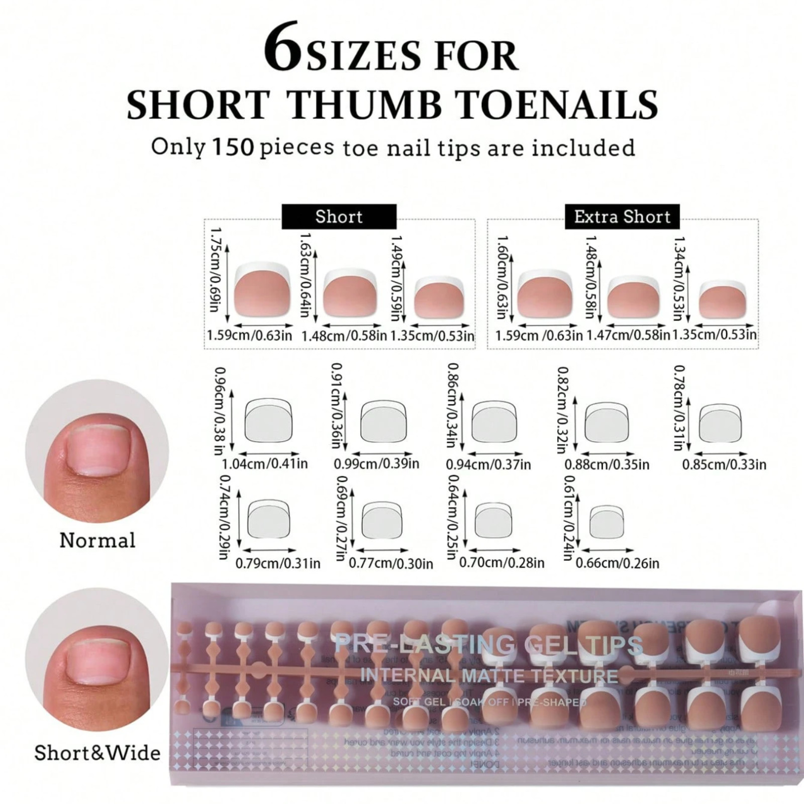 150Pcs Fake Nails Short Square Press On Gel Nail 15 Sizes French Nails for Women