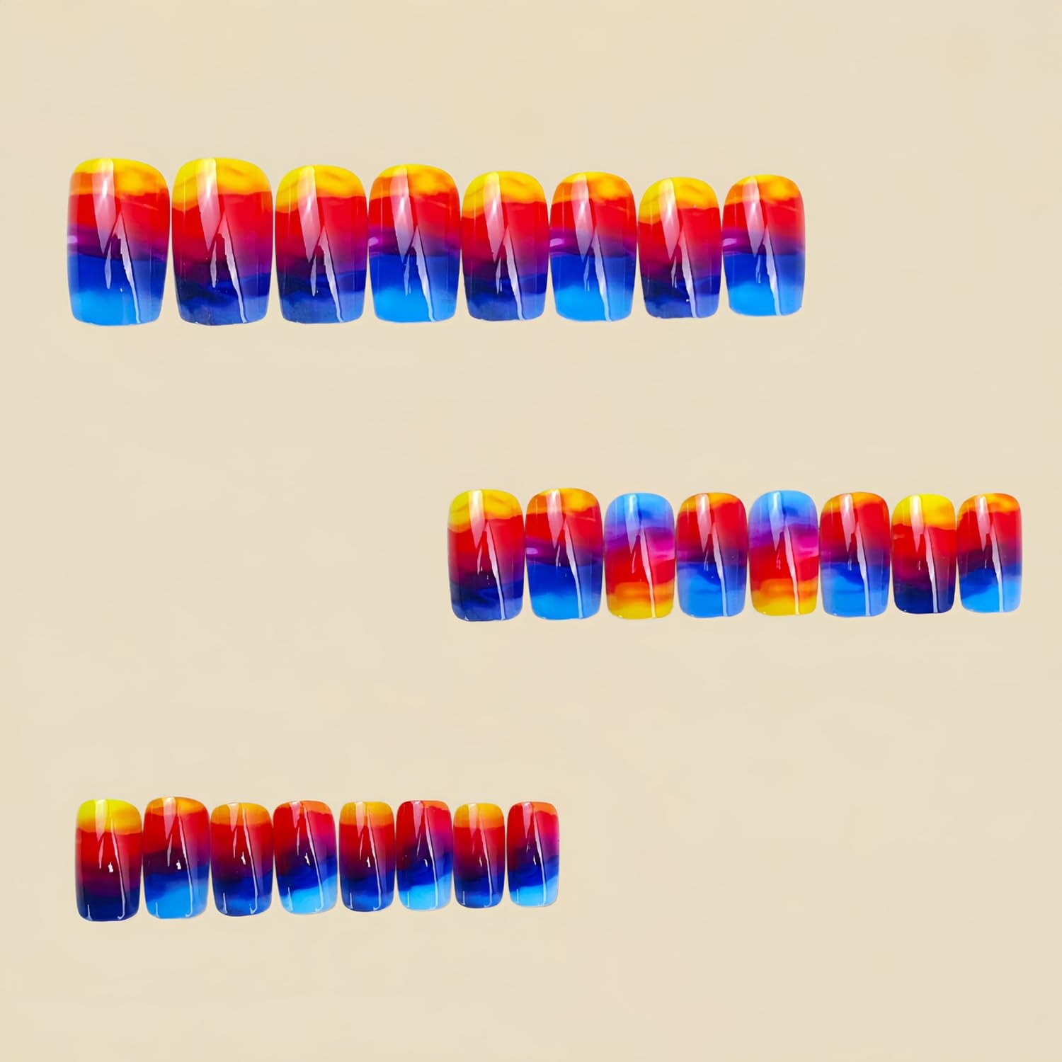 Short Press On Nails Square Fake with Sunset Blending Designs – Q21