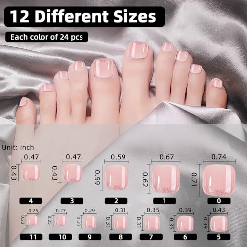 French Toe Nail Tips Press on Toenails，120Pcs 5 Style Soft Gel Toe Nail Press