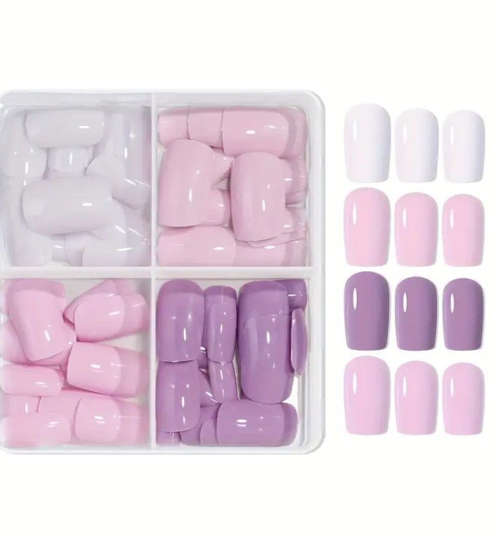 96 PCs Press On Nails Mixed Tones Lavender Pastel & Nude, Reusable Easy To Apply