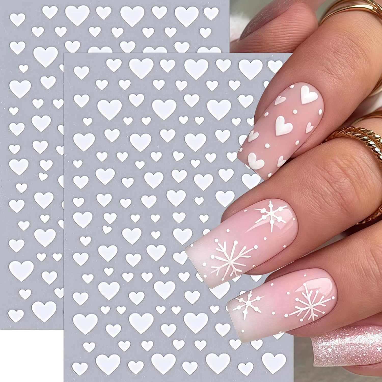 8Sheets Heart Nail Stickers Red Love Nail Decals 3D Self-Adhesive Valentine’S Da