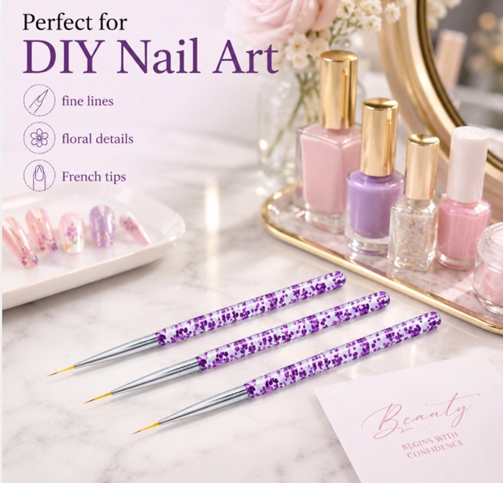 3-Piece Nail Art Tool Set Nail Art Pen UV Gel Dotting Tool Fine Liner Brush Kit