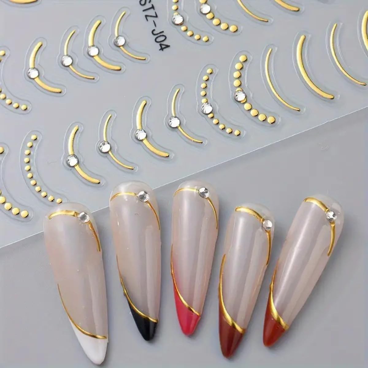 French Line Nail Art Stickers Decals 5D Embossed Tip Gold