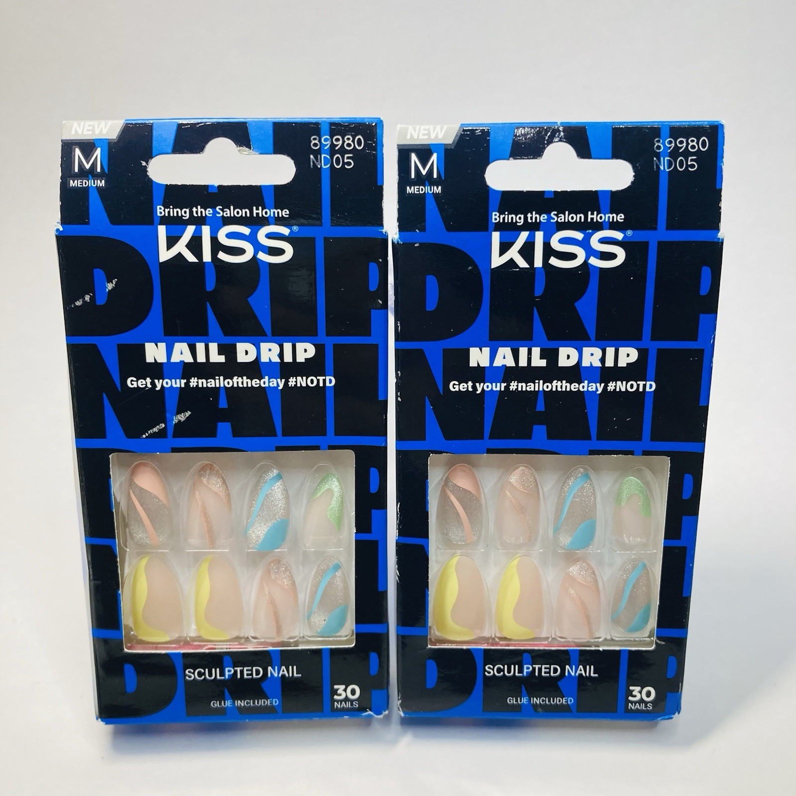 Kiss NAIL DRIP Pastel Long Sculpted High Volume (30 Nails x 2 BOXES) Size M NEW