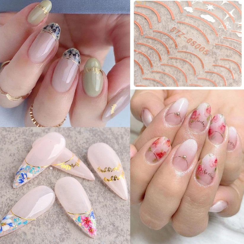 Nail Art Stickers Decals Rose Gold Lace Abstract French Line Manicure GS05 NS33