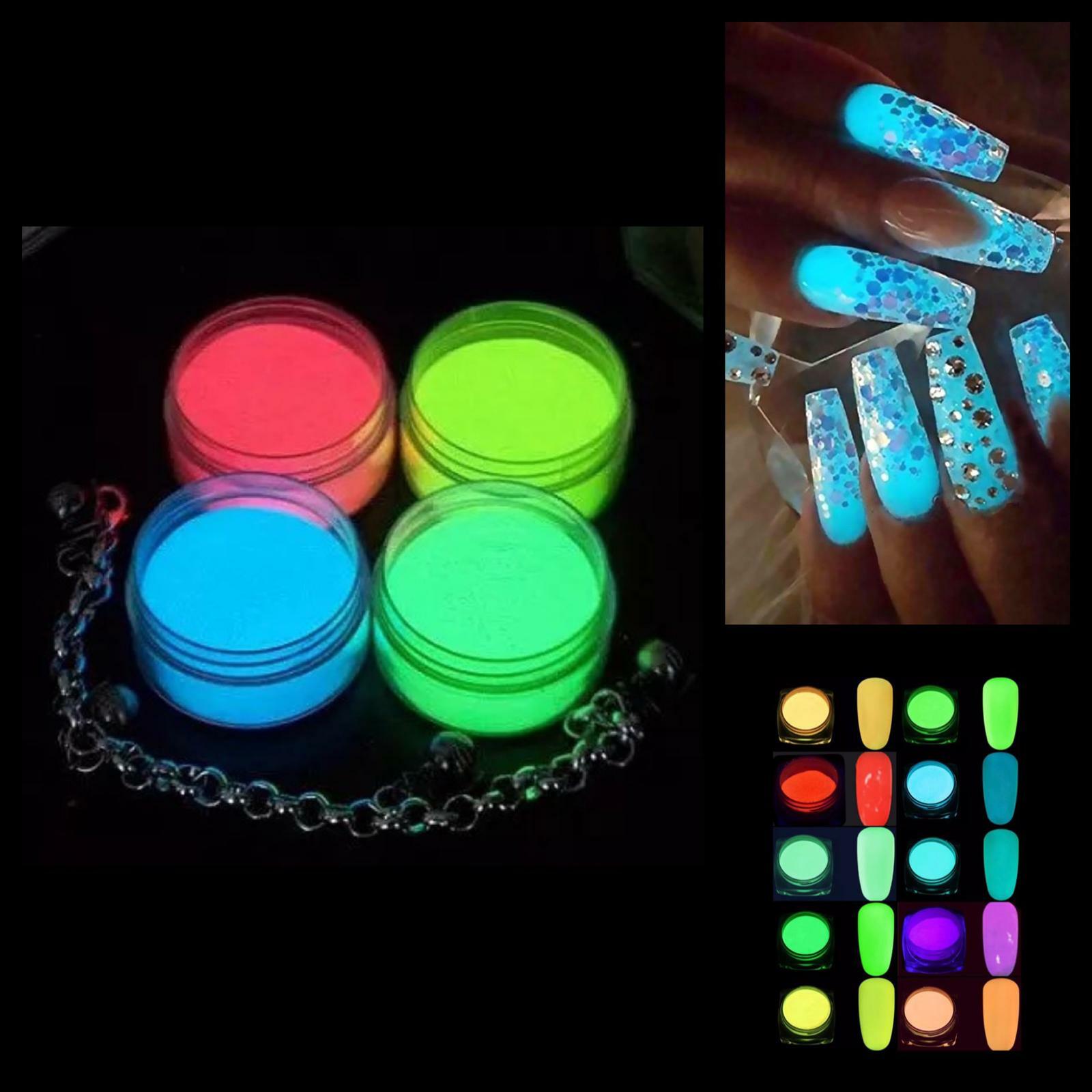 GLOW IN THE DARK POWDER LUMINESCENT ACRYLIC NAIL PAINTING NEON FLUORESCENT UK