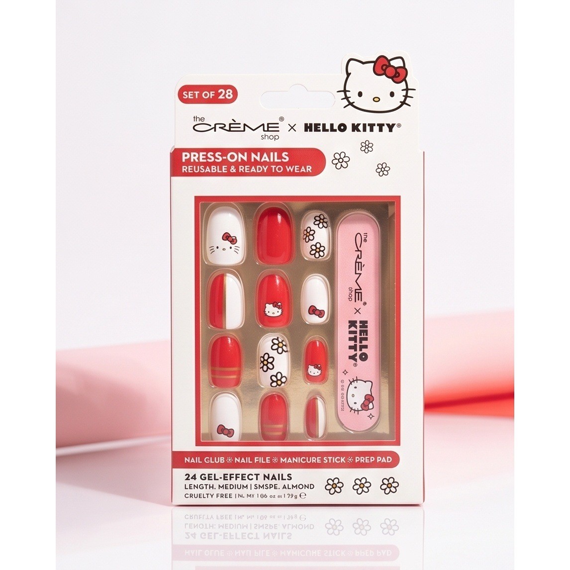 The Creme Shop x Hello Kitty Press-On Nails Red White Almond Gel Effect HKPN8520