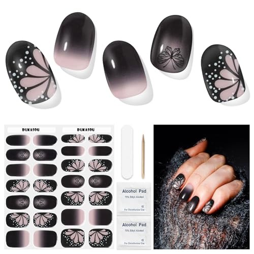 Semi Cured Gel Nail Strips, Dark Butterfly | 28 pcs Gel Nail Strips Work with