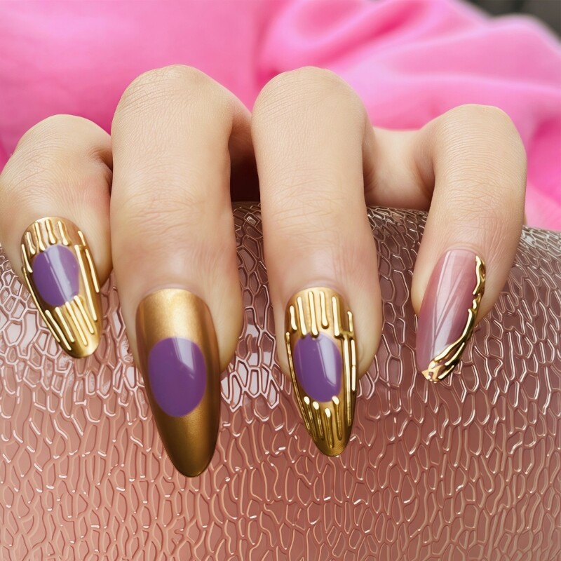 24pcs Artistic Almond Shape Press on Nail with 3D Designs False Nail for Women