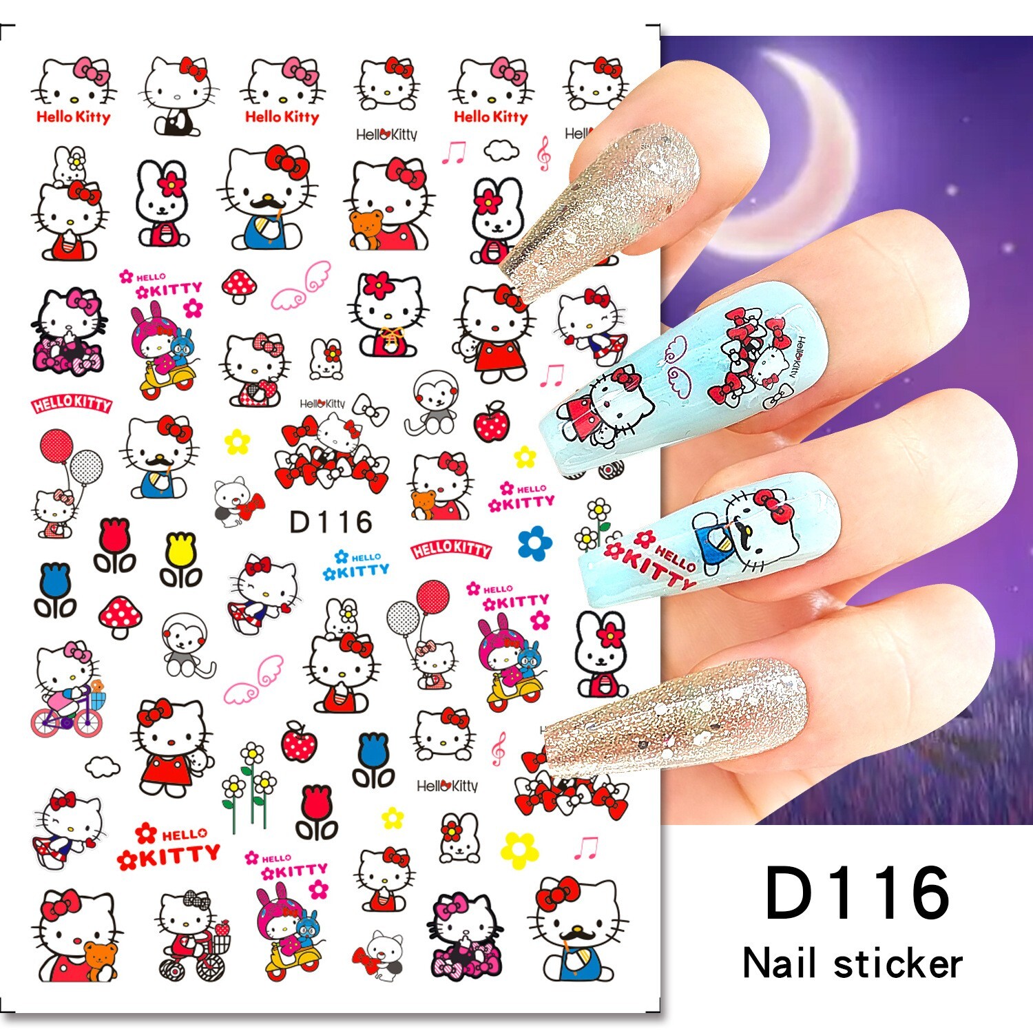 6Pcs Set Nail Art Stickers Sanrio Anime Manicure Cartoon Hello Kitty Peel NH27