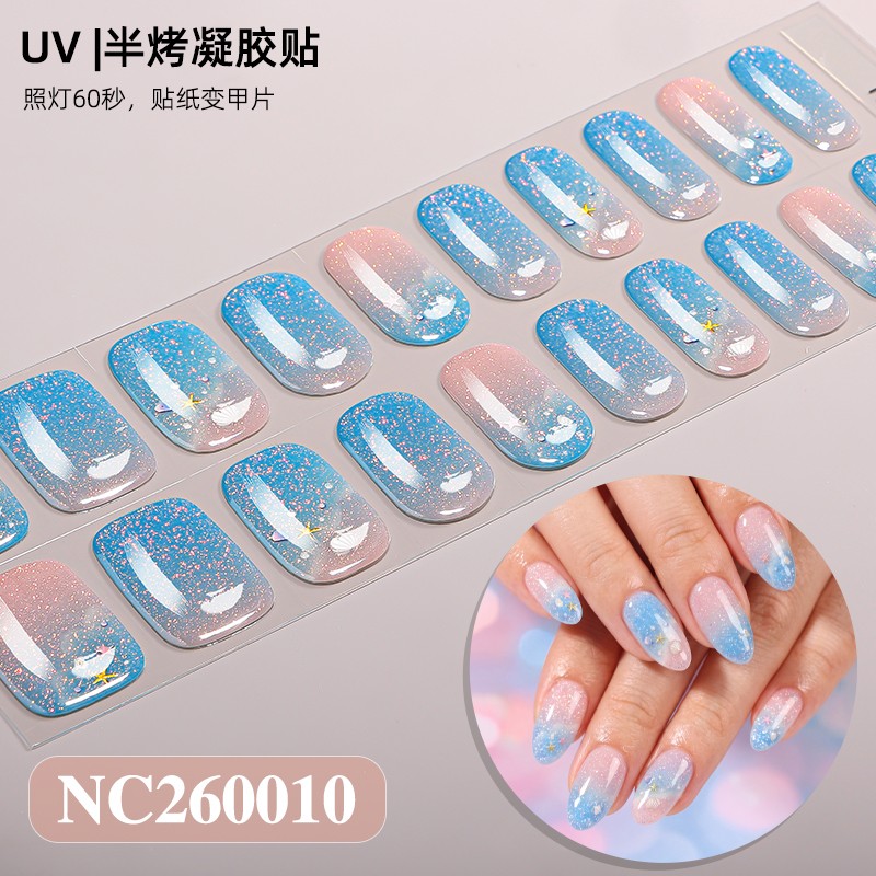 Summer Ocean UV Gel Nail Stickers Blue Teal Mermaid Scale Gradient Nail Wraps
