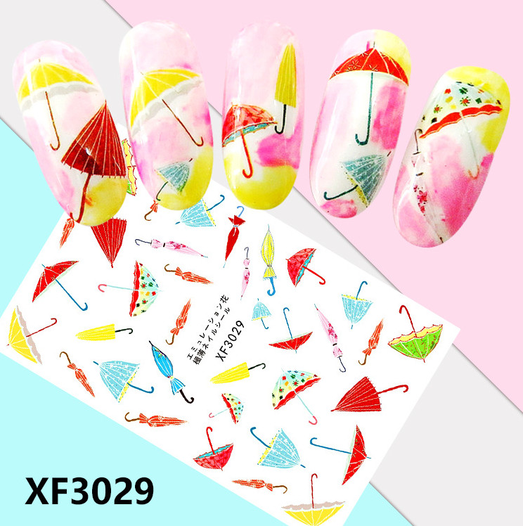 Nail Art Stickers Transfers 3D Self Adhesive Multicolored Umbrellas XF3029 NS36