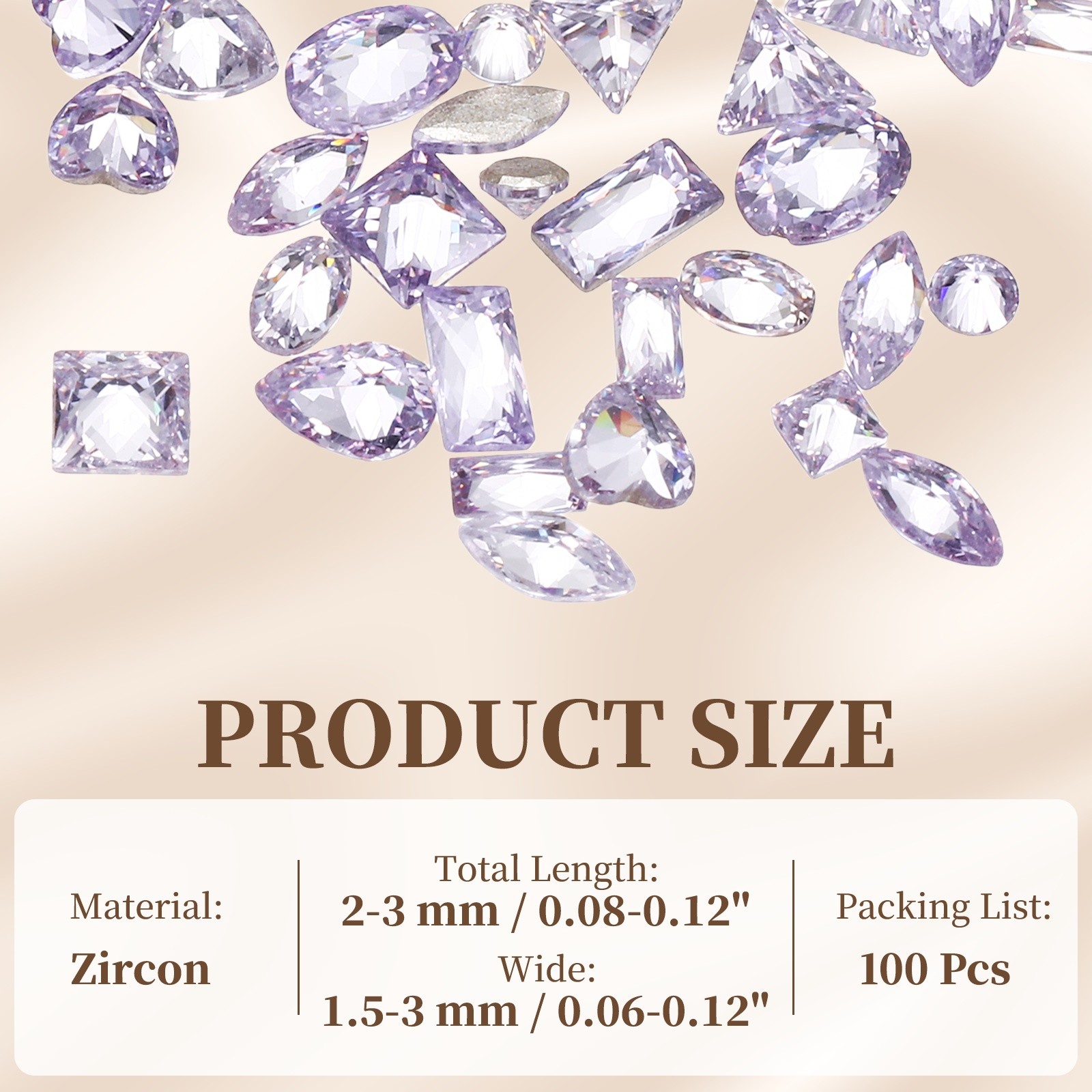 100pcs Shiny Zircon Rhinestones 2-3mmm Multi-shape Diamonds, Light Purple