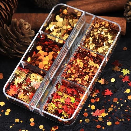 Maple Leaf Nail Glitter Sequins 3D Holographic Fall Leaves Nail Art Fall-01