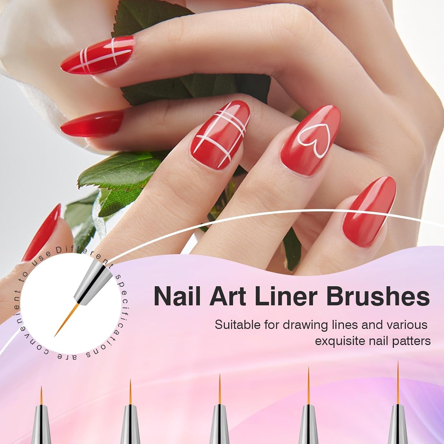 Nail Art Brushes 5PCS Nail Brush Set with Liner Brush and Dotting Pens for Ho…