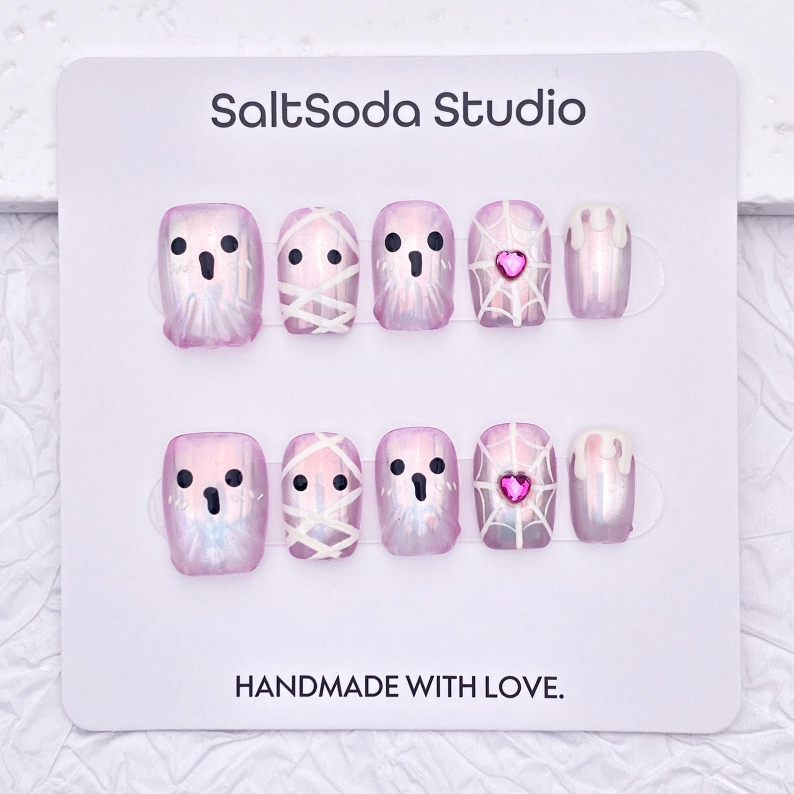 Custom Handmade Halloween Mummy Ghost Spider Web Heart Gem Square Press on Nail