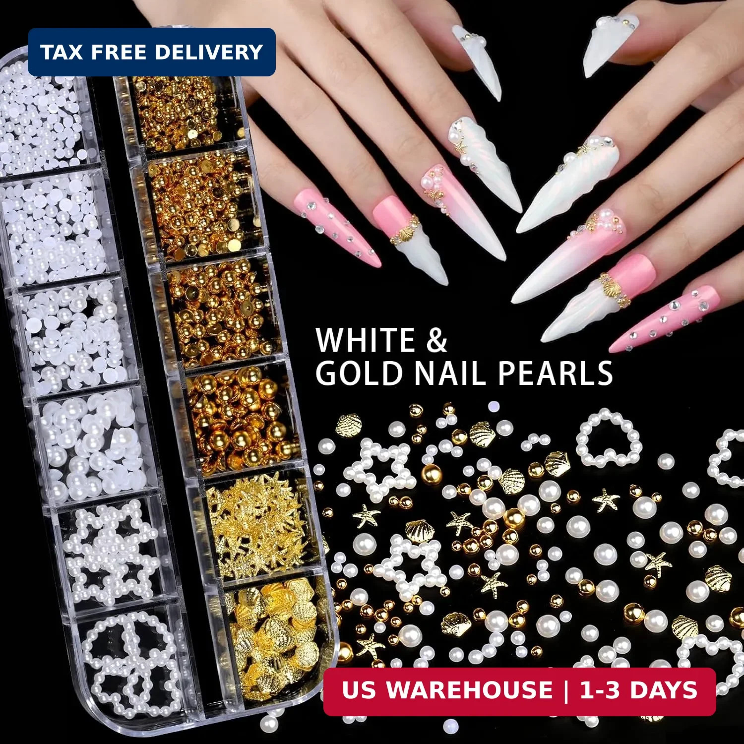 Teenitor 4 Boxes Nail Charms and Gems Set, Nail Rhinestones Nail Kit with Nail A