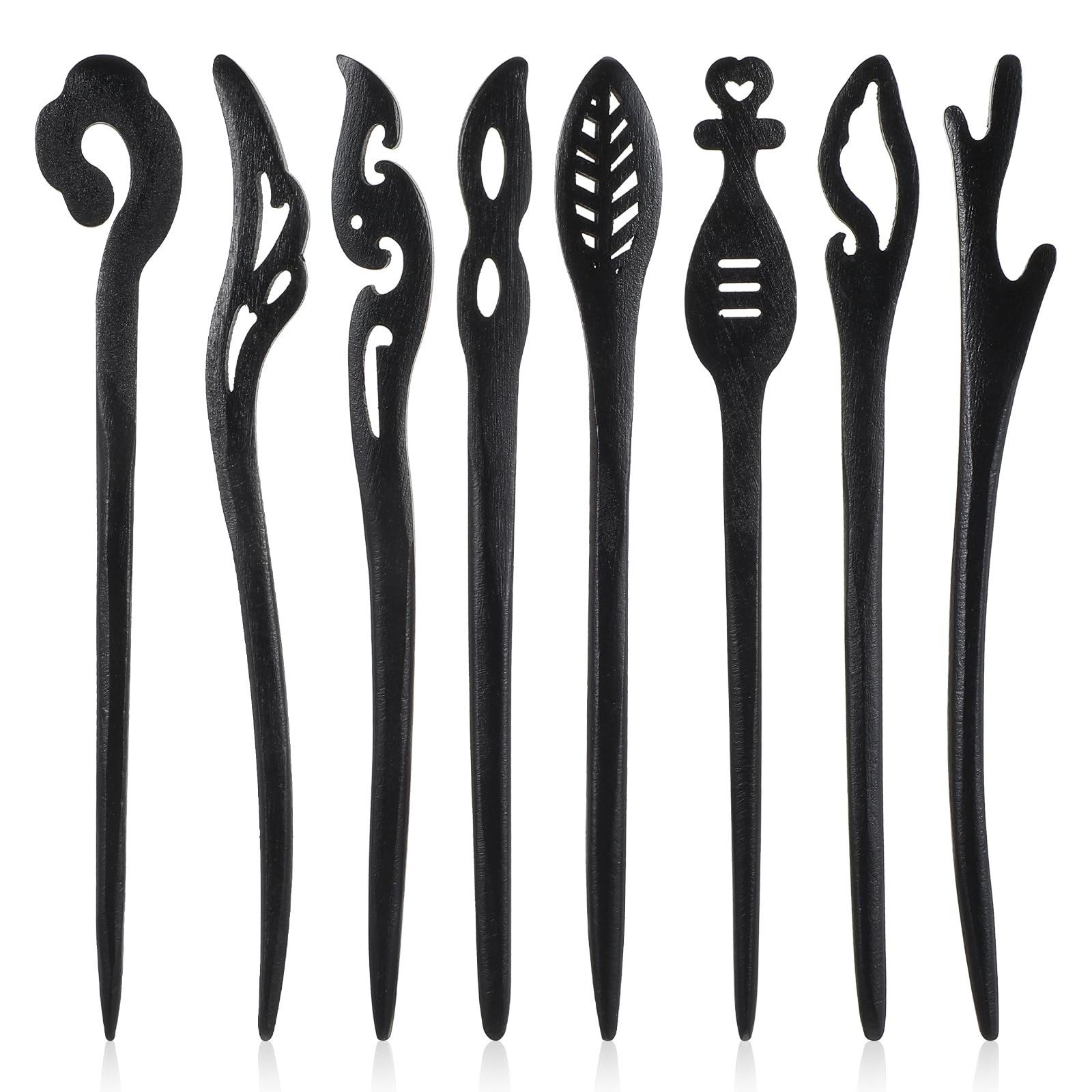 8Pcs Wooden Hair Sticks for Women, Vintage 50 Count (Pack of 1), Black