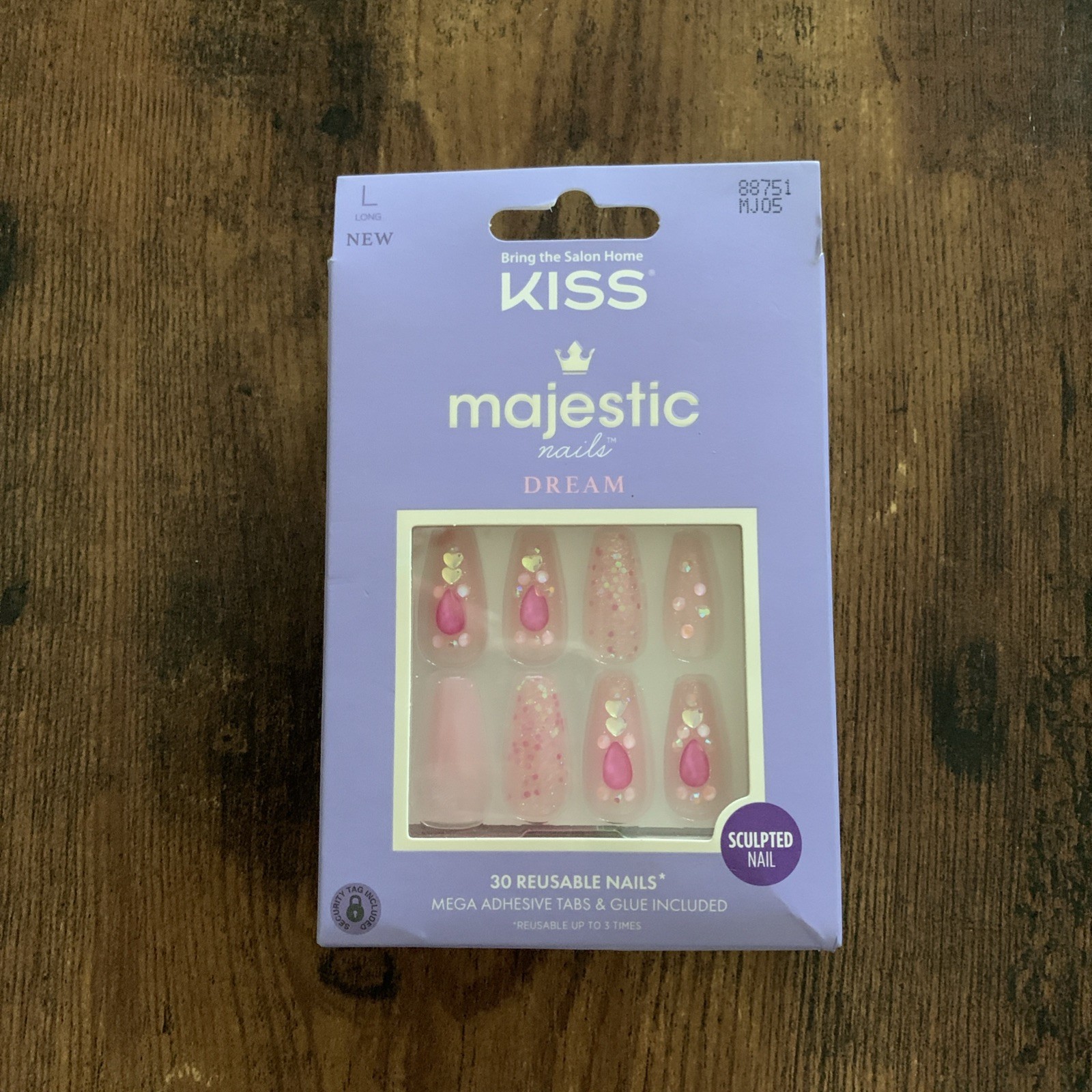 KISS Majestic Nails Dream💅“Lovely Bubbly”30 Long Coffin Sculpted Reusable Nails