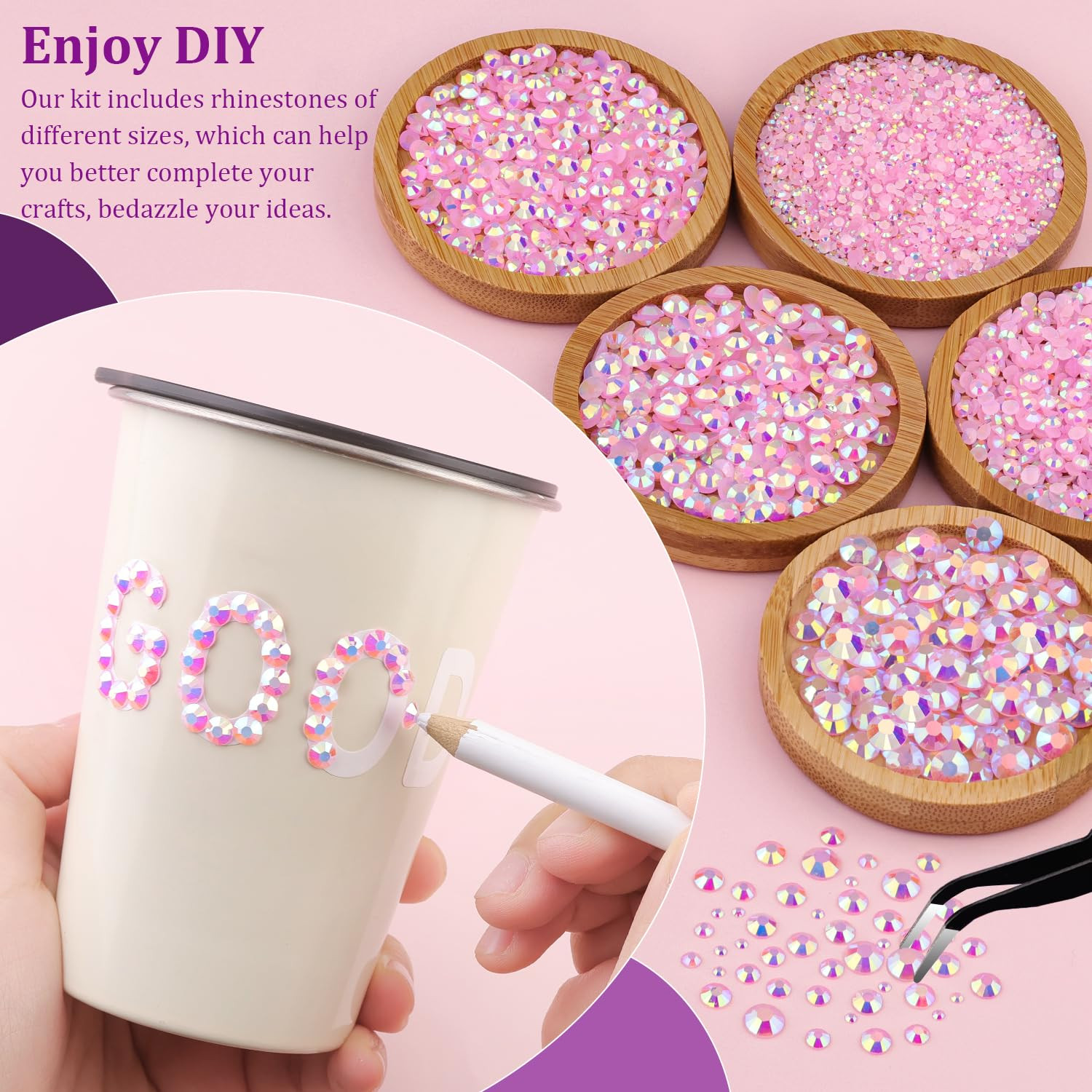 Resin Jelly Rhinestones for Crafting with B7000 Jewelry Glue, 1 Box Light Pink A